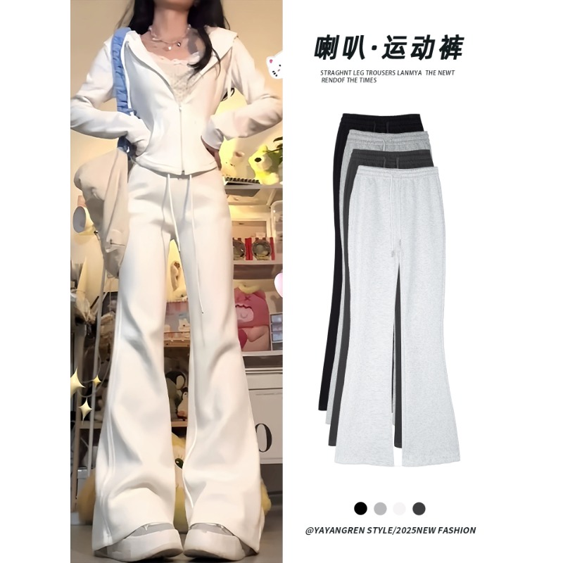 美式运动裤女裤子2025新款秋高腰显瘦马蹄百搭休闲微喇叭加绒卫裤