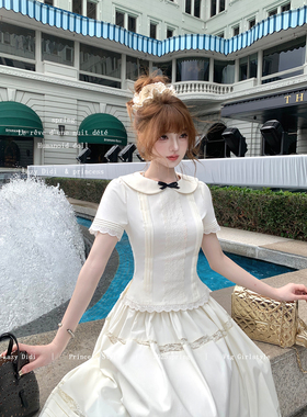 Lazy Didi心动前奏 miu系千金娃娃领衬衫花边泡泡袖白色短袖上衣