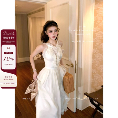 Lazy Didi月之缪斯 柔光朦胧开叉浪漫长裙气质优雅显瘦吊带连衣裙