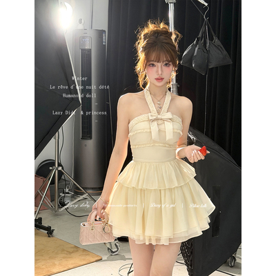 Lazy Didi仲夏夜之梦【3/15新品】挂脖亮片蝴蝶结多层蛋糕连衣裙
