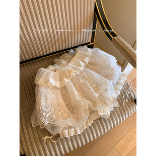 高腰蛋糕蓬蓬裙 双色复古提花立体蕾丝花苞裙裤 Lazy Didi贝拉欧蕾
