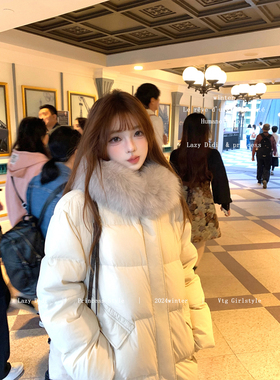 LazyDidi雪季北海道新国标90白鸭绒狐狸毛羽绒服加厚连帽毛领外套