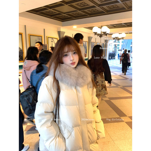 LazyDidi雪季北海道新国标90白鸭绒狐狸毛羽绒服加厚连帽毛领外套