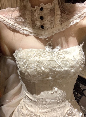 LazyDidi双生花 古着doll感提花绣珠鱼骨胸衣蕾丝立裁显瘦吊带