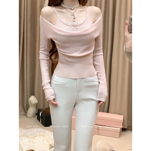 Lazy Didi温柔底色 假两件荡领毛衣加绒直腿裤内搭吊带上衣微喇裤