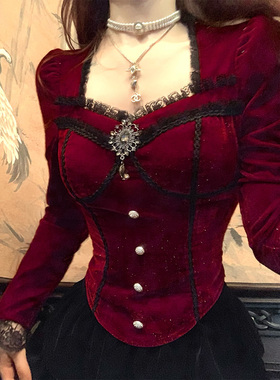 Lazy Didi胭黛星光 新年战衣过年穿搭红色丝绒细闪秋冬内搭上衣