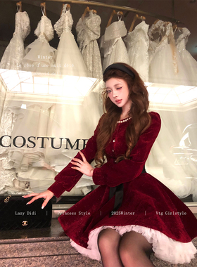 Lazy Didi珍珠星夜 定制亮闪丝绒多层纱摆连衣裙千金钉珠蓬蓬裙