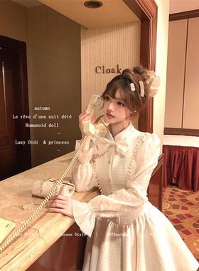 Lazy Didi奥斯汀少女香 典藏款小香公主裙收腰娃娃领蝴蝶结连衣裙