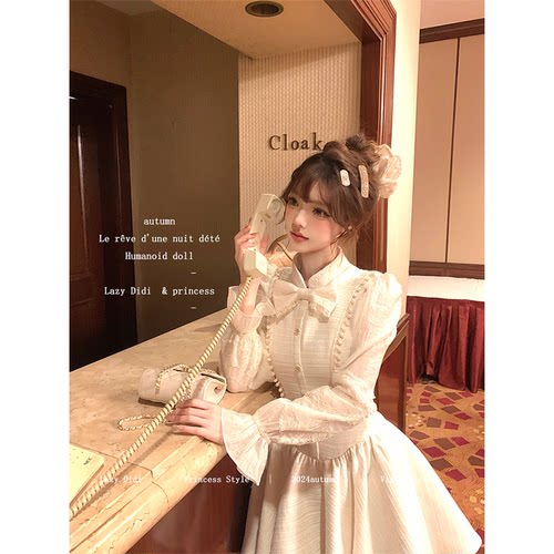 Lazy Didi奥斯汀少女香 典藏款小香公主裙收腰娃娃领蝴蝶结连衣裙