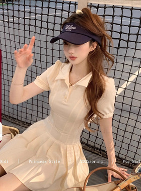 Lazy Didi网球少女 公主腰线经典polo裙运动感收腰a字翻领连衣裙