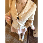 手工钉珠毛衣重工开衫 收腰花边海军领衬衫 上衣 Didi珍珠织梦 Lazy