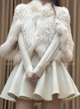 Lazy Didi少女轮廓 百搭神器高克重毛呢伞裙a字高腰大裙摆百褶裙