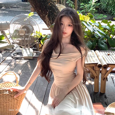 Lazy Didi生如夏花 姐姐感荡领针织长裙气质收腰高级感休闲连衣裙