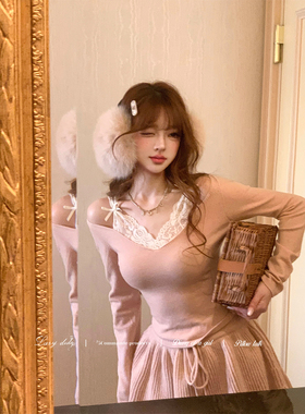 Lazy Didi温柔美学 秋冬绝美内搭 假两件蕾丝毛衣针织打底衫上衣