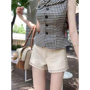 显瘦百搭蕾丝边高腰裤 矜贵风质感三色短裤 子 Didi腿精缔造 Lazy