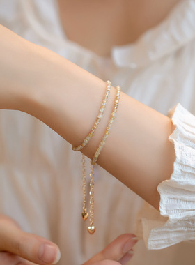 天然黄水晶手串女原創设计款水晶手链diy配饰小众ins风黄水晶手串