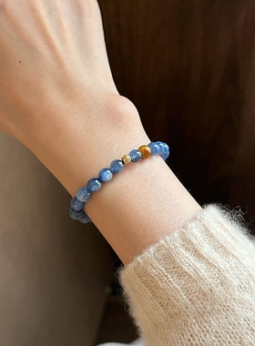 天然蓝色晶石串珠手链女轻奢高级感小众百搭手串女时尚清冷感手饰