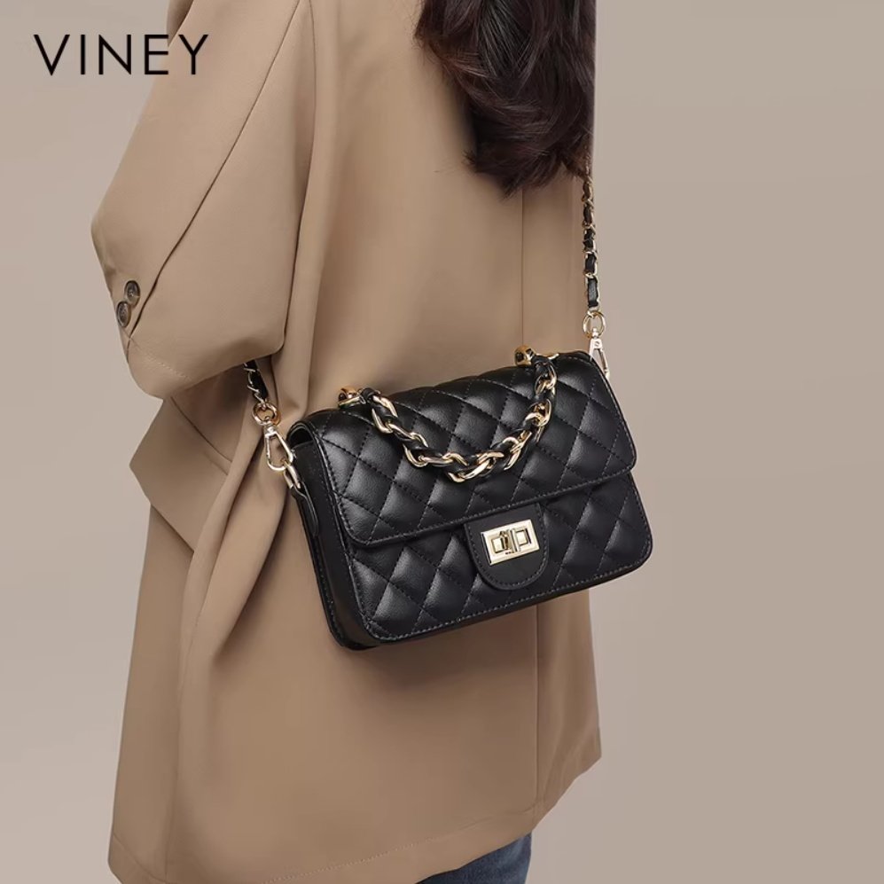 Viney菱格链条小方包2026新款春夏季女包真皮高级感单肩斜挎包