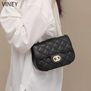 Viney包包2025新款秋冬斜挎真皮女包休闲百搭时尚通勤菱格链条包