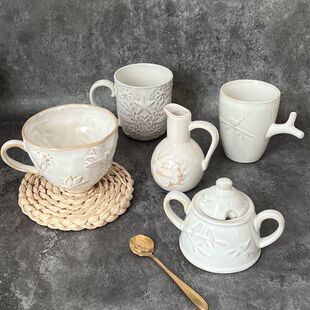 外贸尾单北欧现代简约陶瓷餐具浮雕大容量马克杯早餐燕麦杯牛奶杯