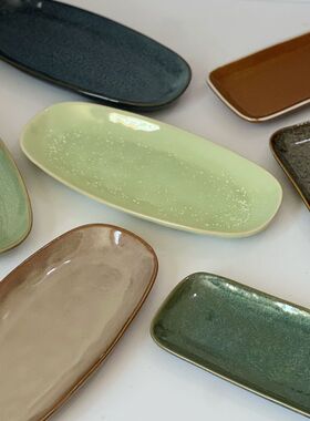 仿古窑变釉长方形小吃盘子陶瓷火锅配菜盘日式寿司盘茶盘托盘微瑕