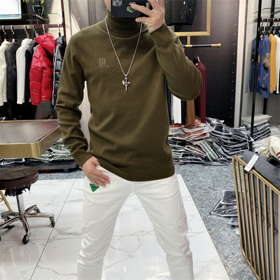 欧洲站2024冬季高领毛衣男时尚修身百搭羊毛衫休闲简约针织打底衫