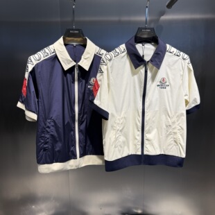 2026夏季 潮牌翻领时尚 字母刺绣短袖 男休闲百搭拉链T恤上衣男 新款