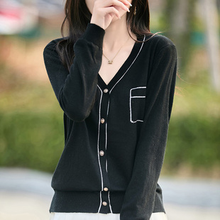 欧洲站新款春季薄V领金银线精仿羊毛防晒空调衫外搭洋气女装上衣