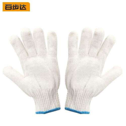 百步达D001白棉线手套劳保车间工地耐磨干活600克白棉蓝边12双