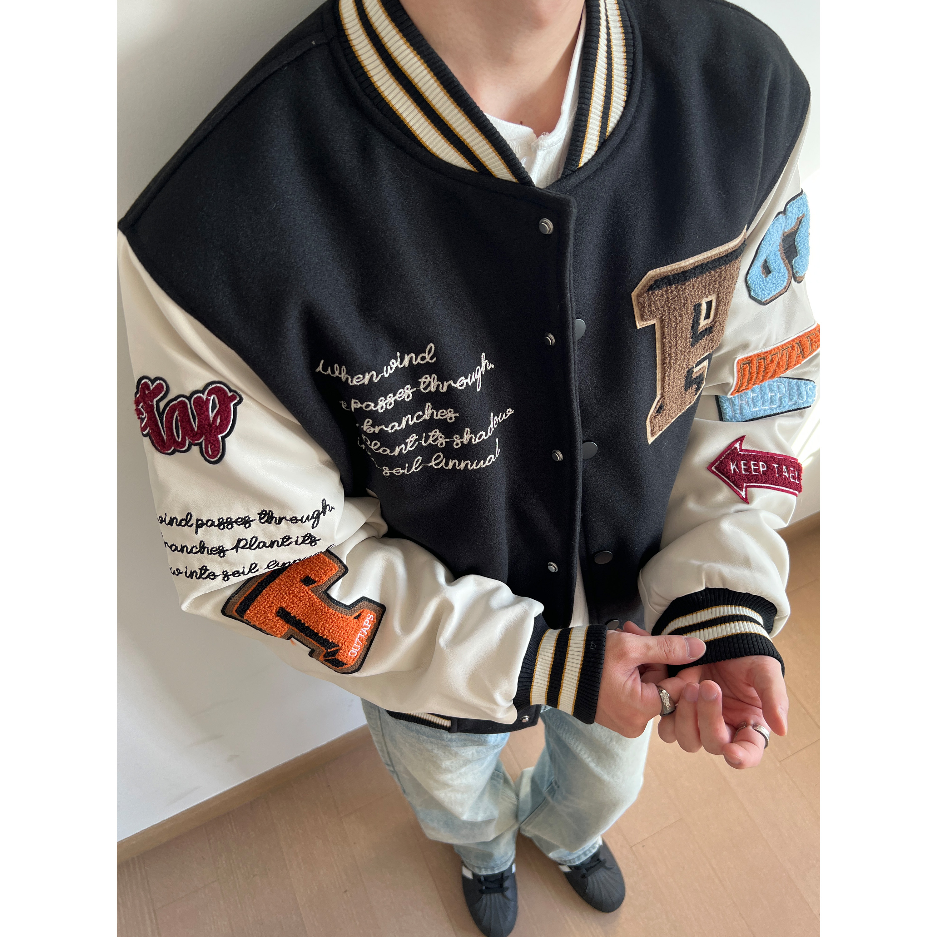 美式复古字母毛巾刺绣棒球服外套