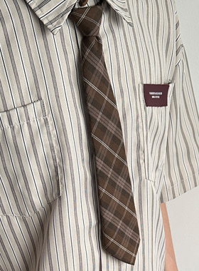 UNLG格纹格子衬衫领带免打高级感氛围感学院风巧克力色美拉德搭配