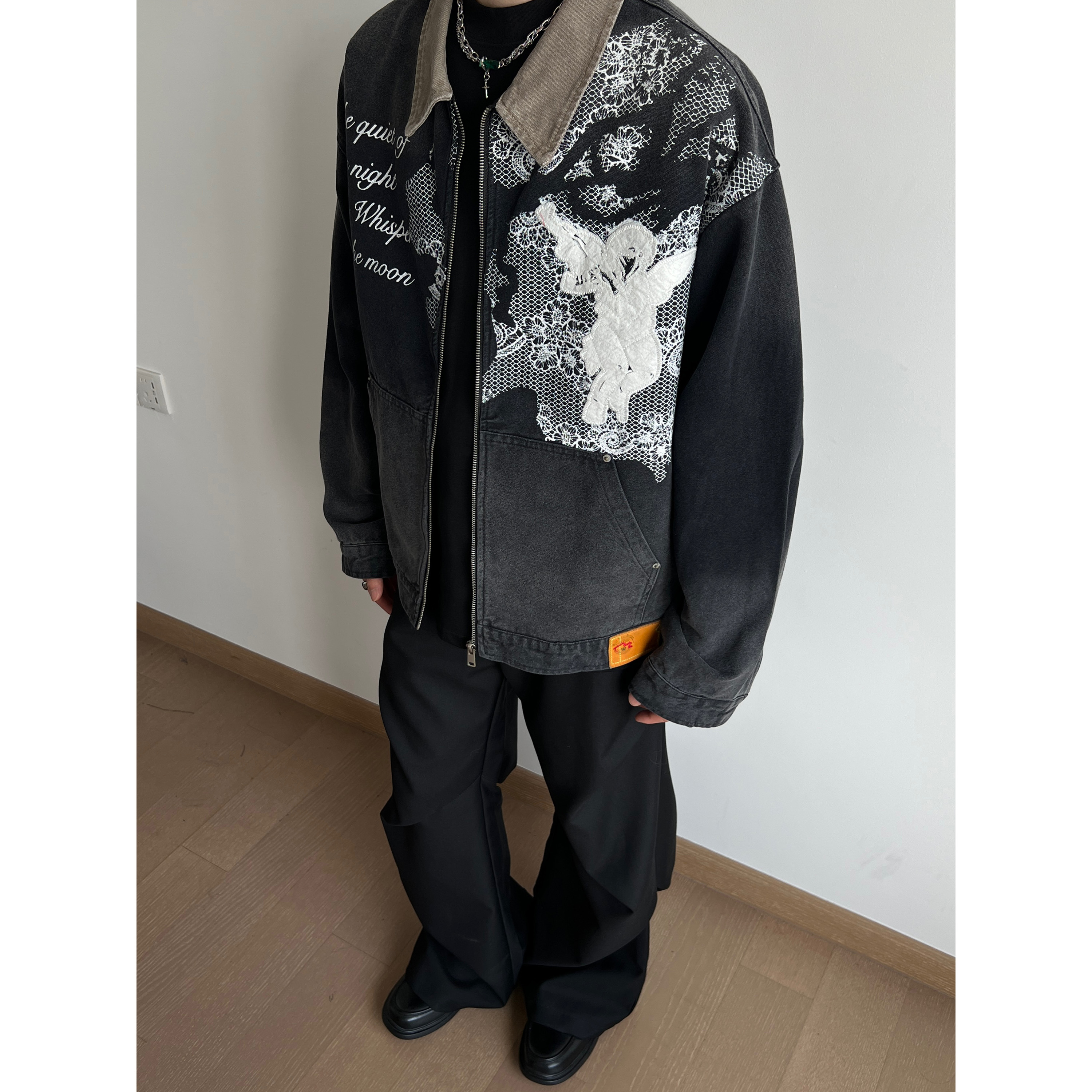 美式复古刺绣水洗牛仔外套男