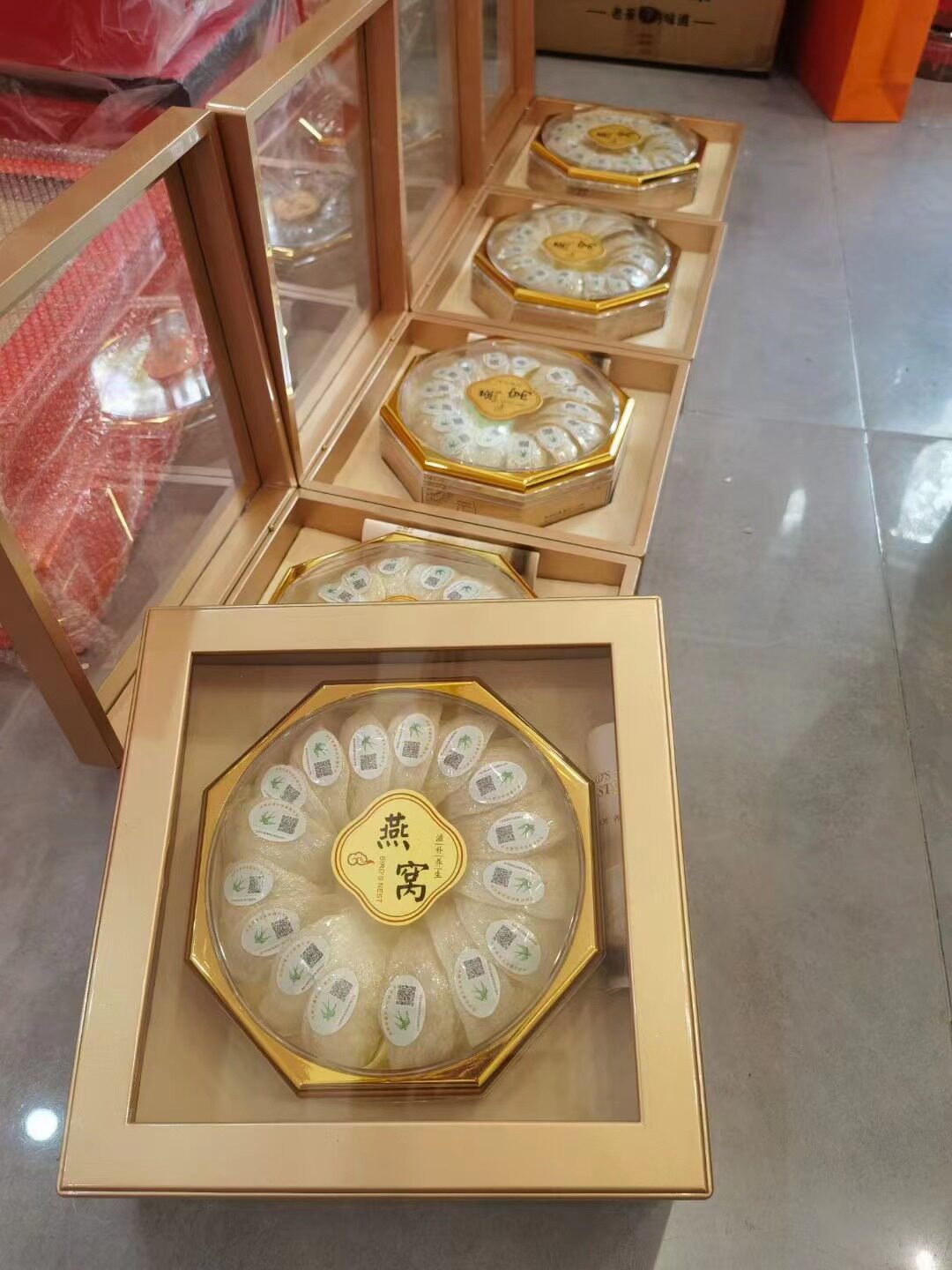 名贵礼品开窗包装盒香槟金色通用礼盒高档珠光面燕窝海参鲍鱼石斛