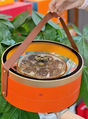 双层参茸滋补养生礼盒燕窝虫草五拼新款高档橙色通用包装盒金线莲