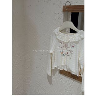 7Seven·26春~杏黄条纹卡通印花T恤9552