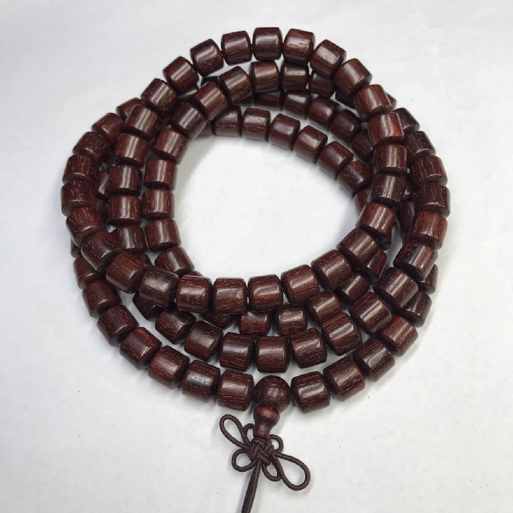 赞比亚小叶紫檀手链 108颗血檀桶珠手串个性创意文玩木质佛珠