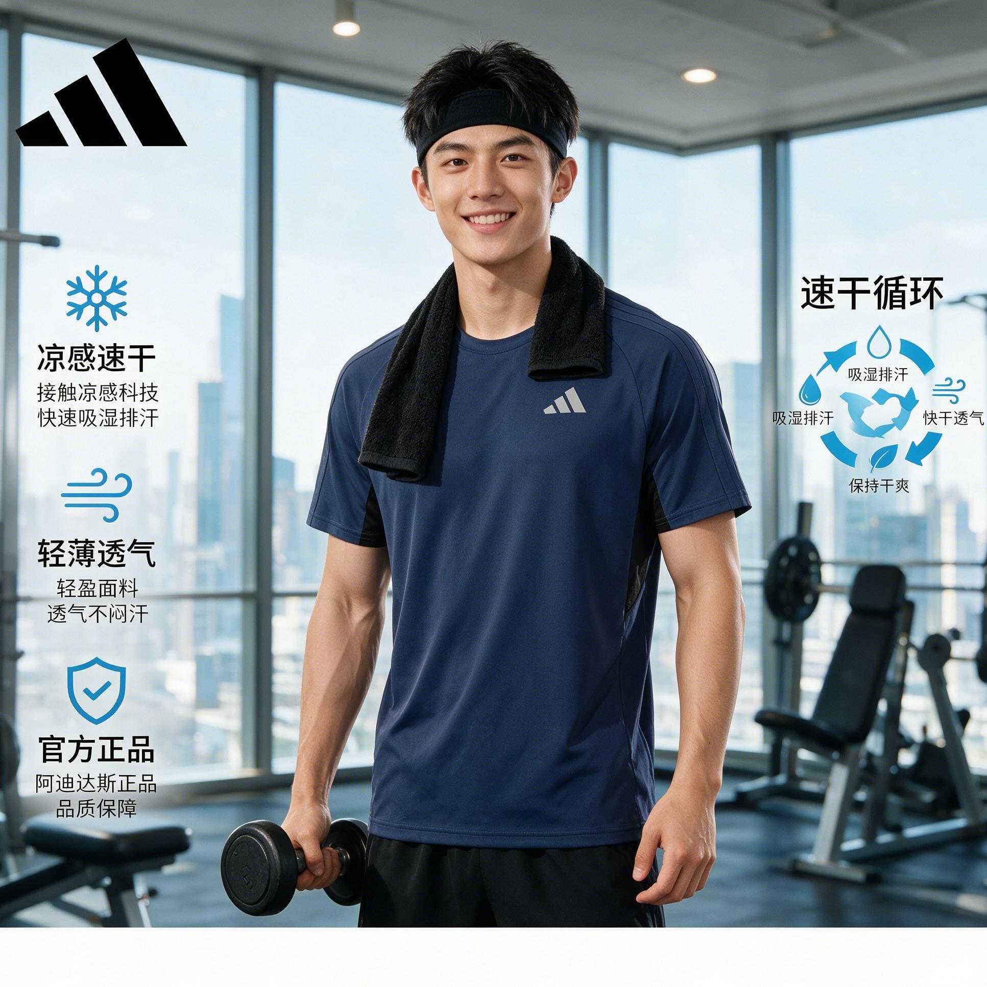 Adidas阿迪达斯男夏季运动速干短袖吸湿排汗半袖跑步健身篮球T恤