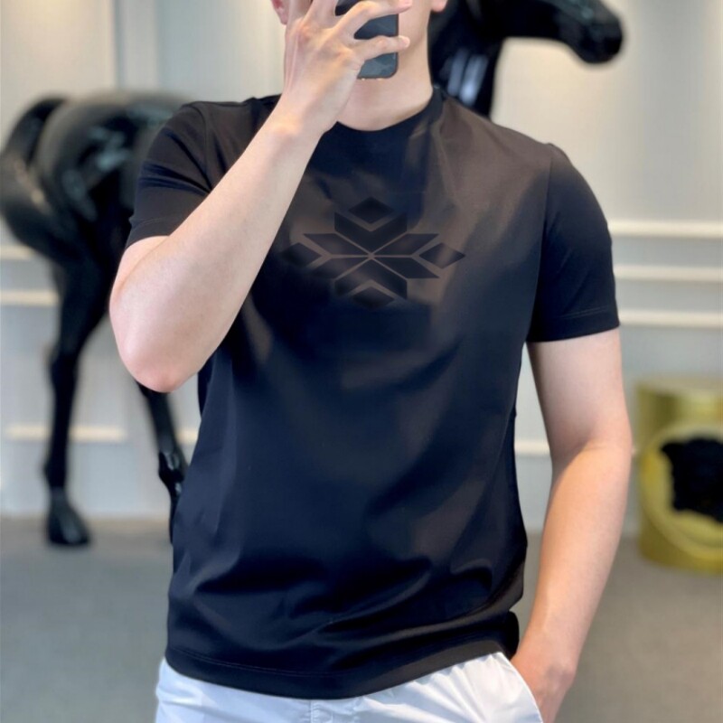 欧洲站2023男士夏季新款创意印花短袖t恤打底衫网红纯棉修身男潮
