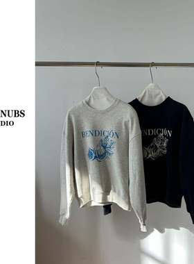 3.1大林自制 100棉 韩国东大门设计无花果印花圆领毛圈棉卫衣5589