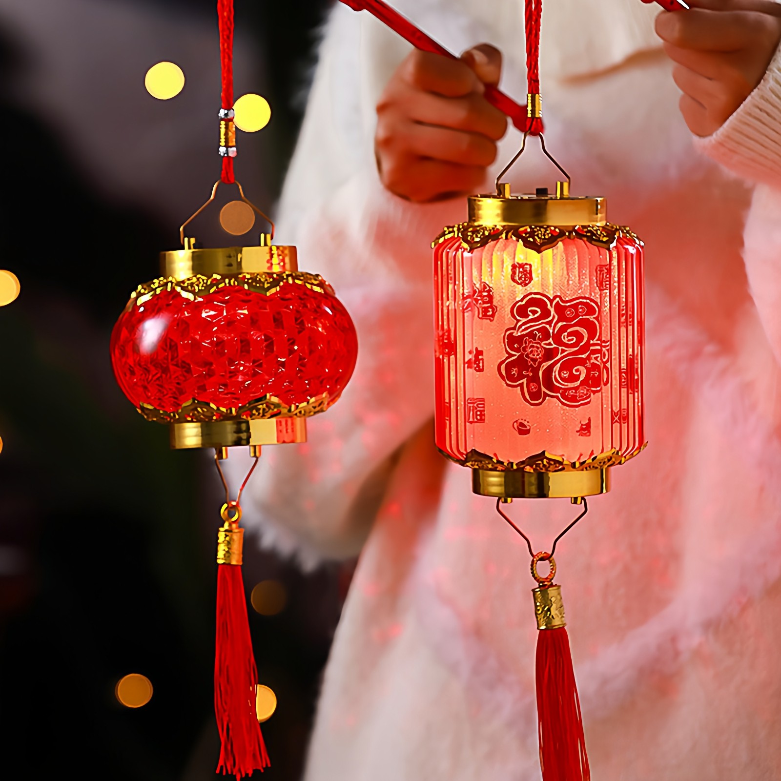 马年红灯笼2026新款元旦新年儿童手提发光小花灯福字镭射投影宫灯