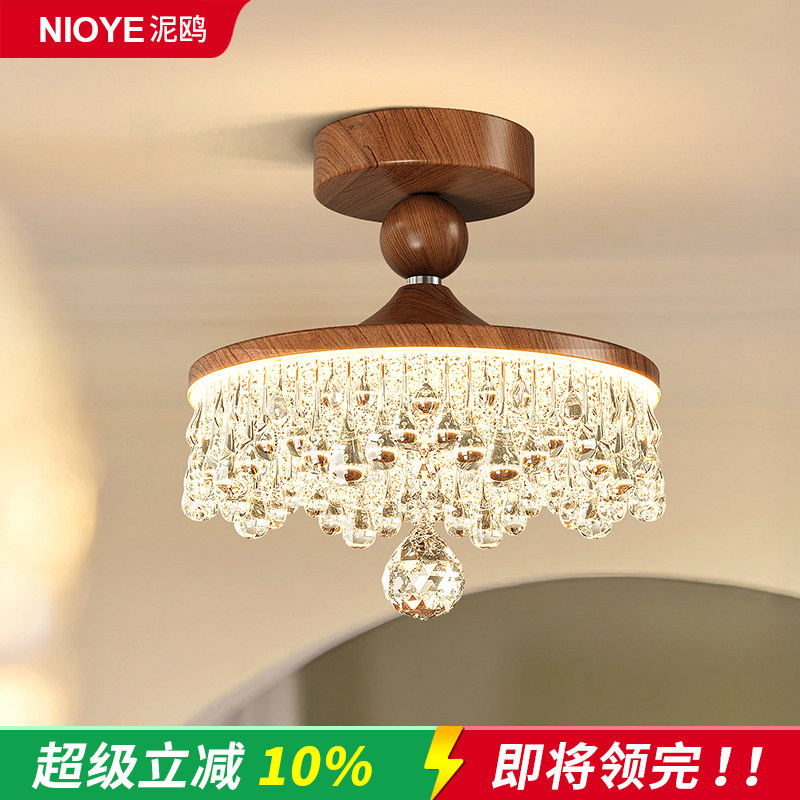 入门玄关灯中古风入户胡桃木复古水滴衣帽间走廊过道灯法式吸顶灯
