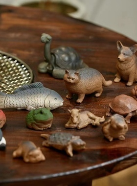 迷你动物园动物世界鳄鱼猫狗乌龟鱼熊猫河马紫砂雕塑玩具摆件