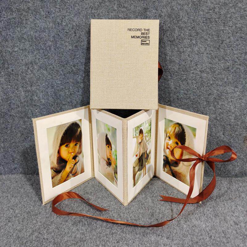 7寸4张米亚麻色拉拉折叠四折粘贴式相册创意简易情侣儿童洗照片