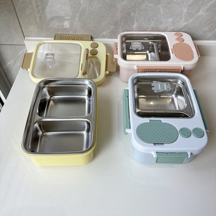 机器人304不锈钢饭盒分格便当盒饭菜分离午餐盒学生卡通注水加热