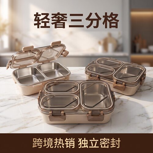 轻奢防串味不锈钢饭盒密封便当盒学生上班族午餐盒带饭lunch box