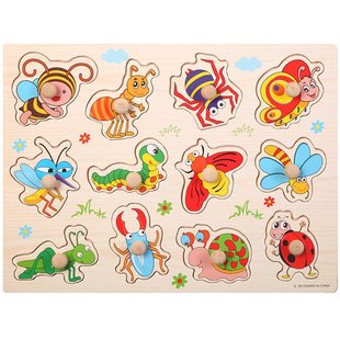 儿童早教益智动物数字手抓板字母拼图3 4岁宝宝木质玩具AW25