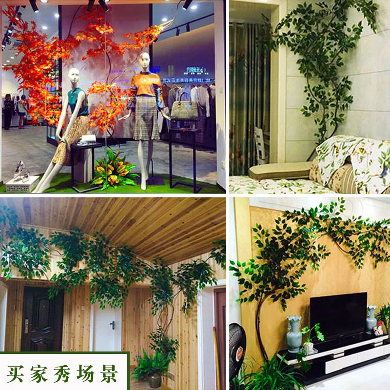 仿真发财树叶子树枝假树叶装饰塑料绿叶绿色植物造景橄榄叶芒果叶