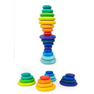ins木制彩虹石儿童早教颜色认知叠叠乐石头堆叠玩具AW11