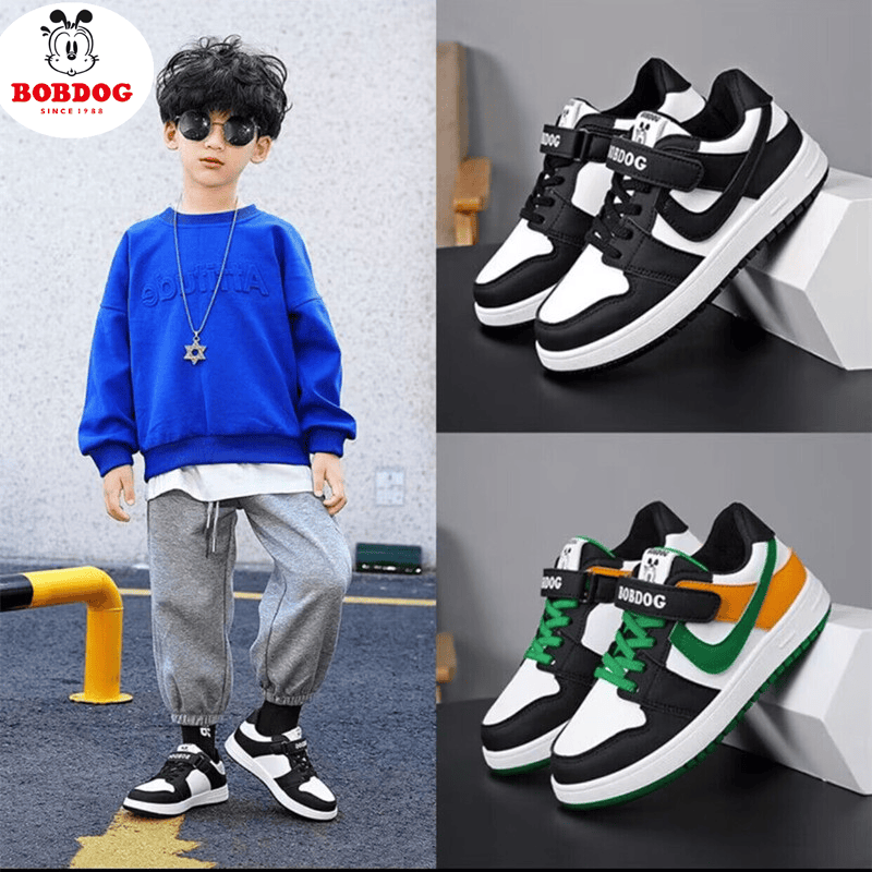 巴布豆童鞋男女时尚魔术贴板鞋