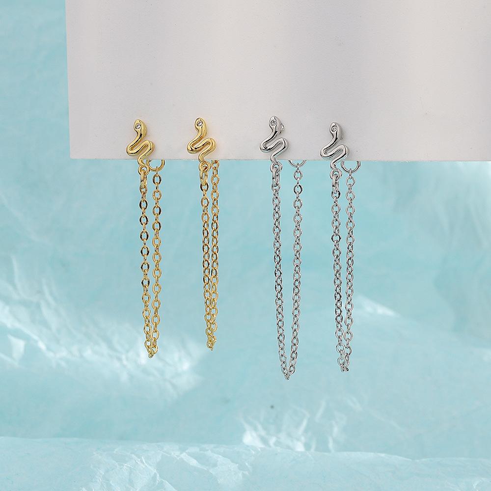 不对称链条流苏耳钉925银气质